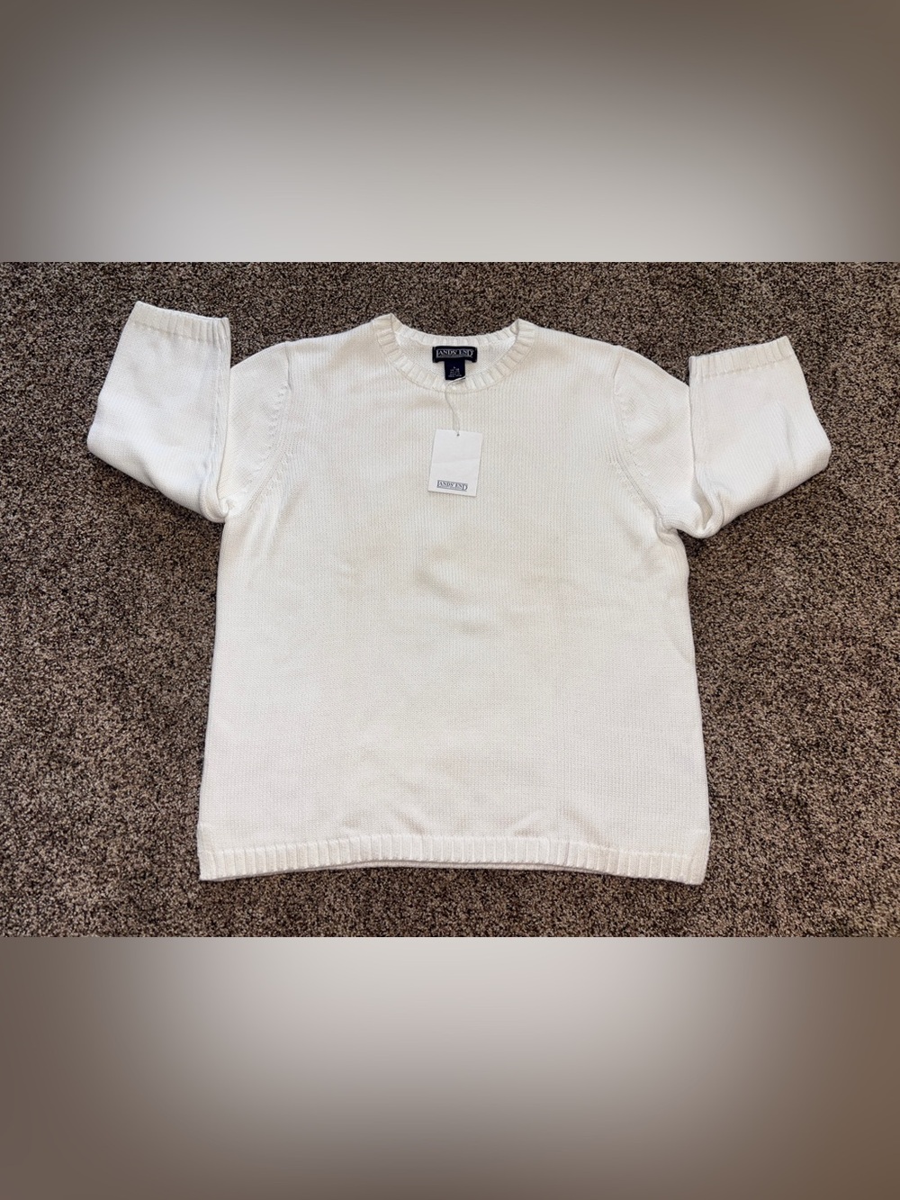 Lands’ End NWT Classic White Crewneck Knit 100% Cotton Women’s L 14-16 Petite